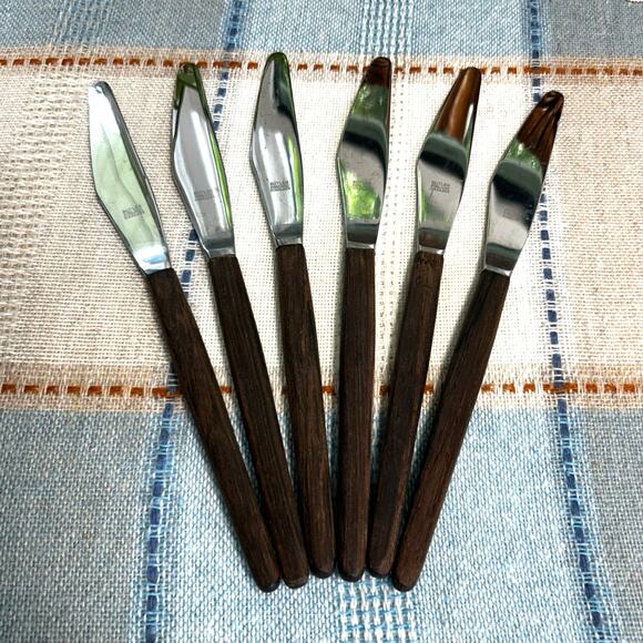 Set of 6 Vintage Butler England Butter Knives, Stainless Steel with Wood Handles - Picture 4 of 14
